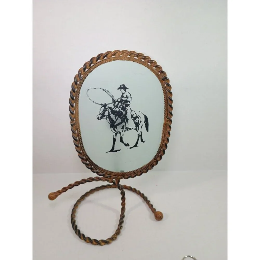 Vintage Western Cowboy Wrought Iron Oval Rustic Country Rodeo Candle Holder